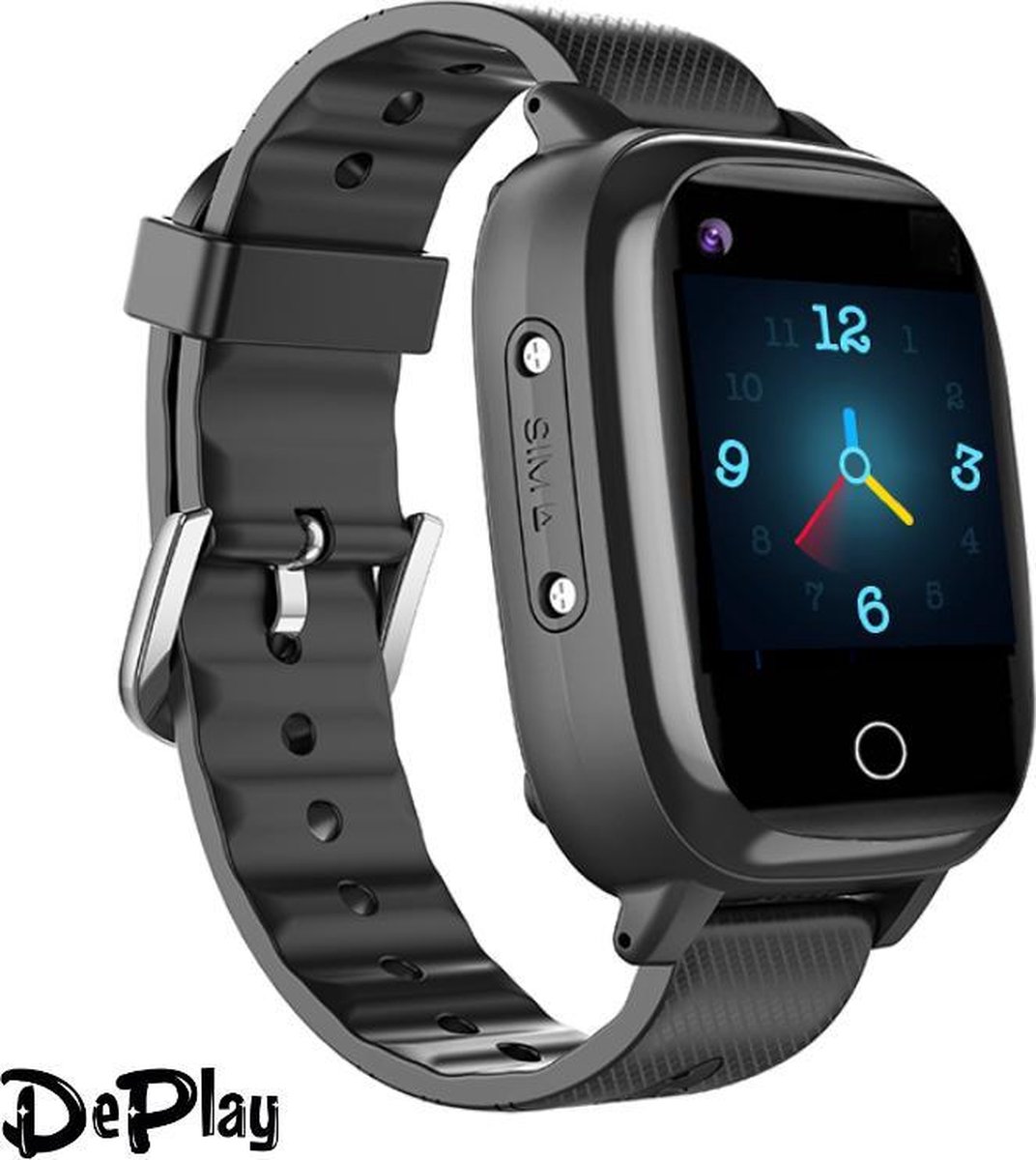 DePlay 4G KidsWatch - Smartwatch Kinderen - GPS Horloge Kind - GPS Tracker kind - Kinderhorloge - Smartwatch kids - Hartslagmeter - Bloeddrukmeter - Thermometer - HD Videobellen - Camera - (Spat)Waterproof - Niet Storen Functie - Zaklamp - Zwart