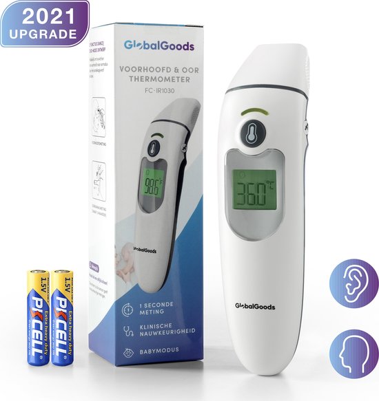 GlobalGoods - Professionele Medische Thermometer voor baby, kinderen & volwassenen - Inclusief Nederlandse handleiding en batterijen - Infrarood thermometer - Voorhoofd thermometer