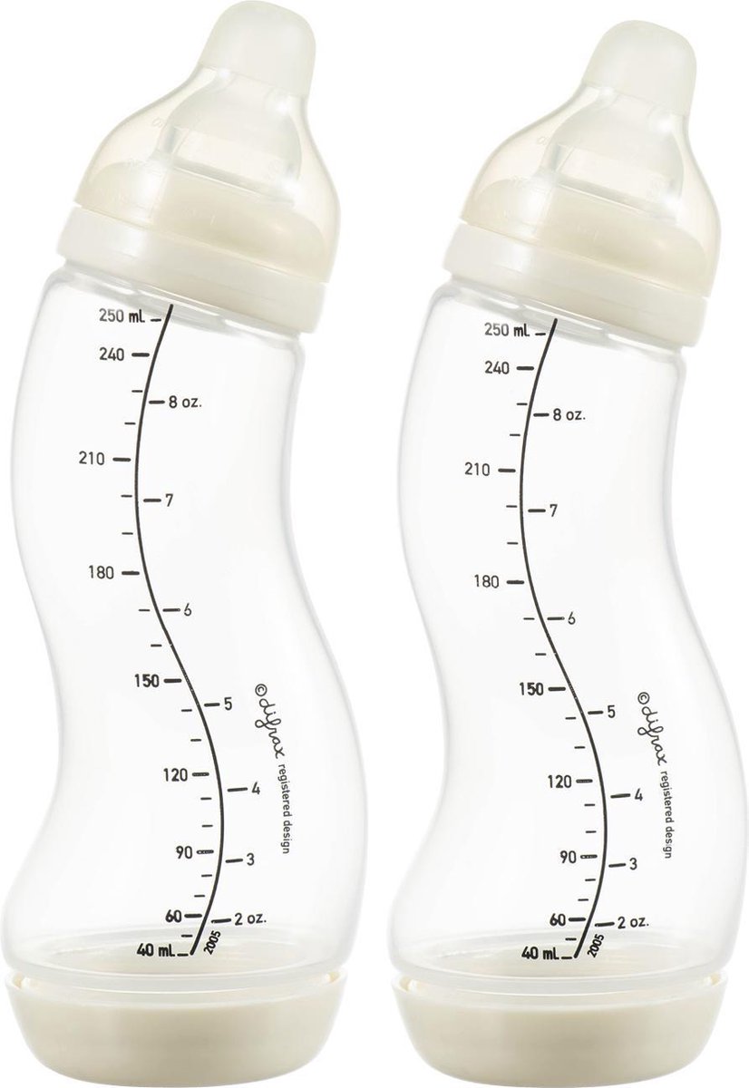 Difrax Babyfles 250 ml – Anti-Koliek – Crème – Duopack