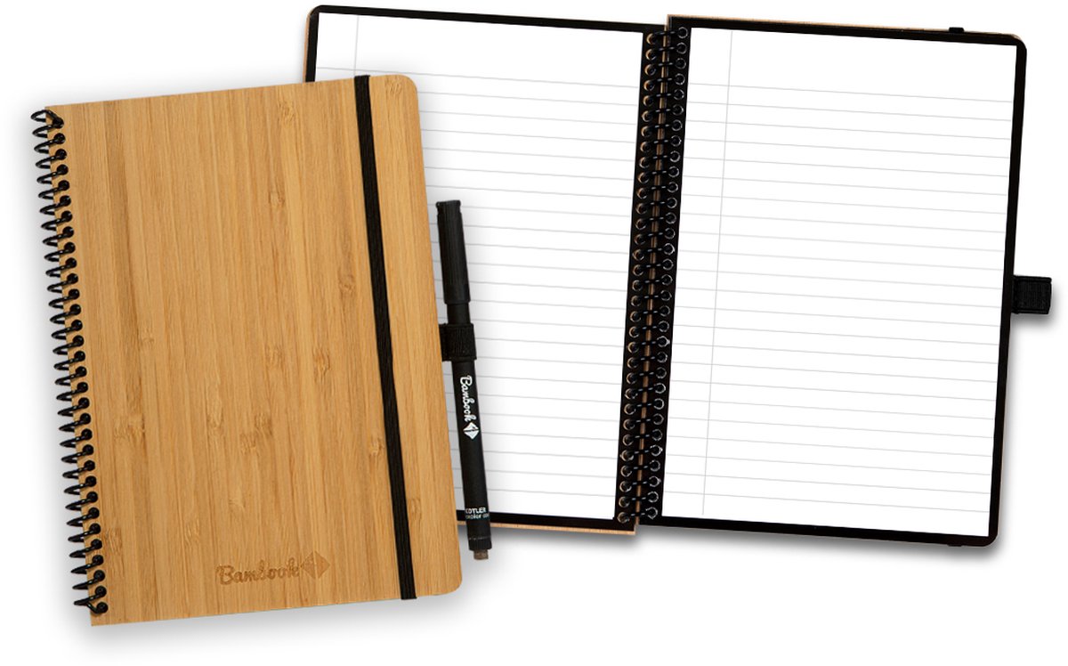 Bambook Classic uitwisbaar notitieboek - Hardcover - A5 - Gelinieerd - Duurzaam, herbruikbaar whiteboard schrift - Met 1 gratis stift