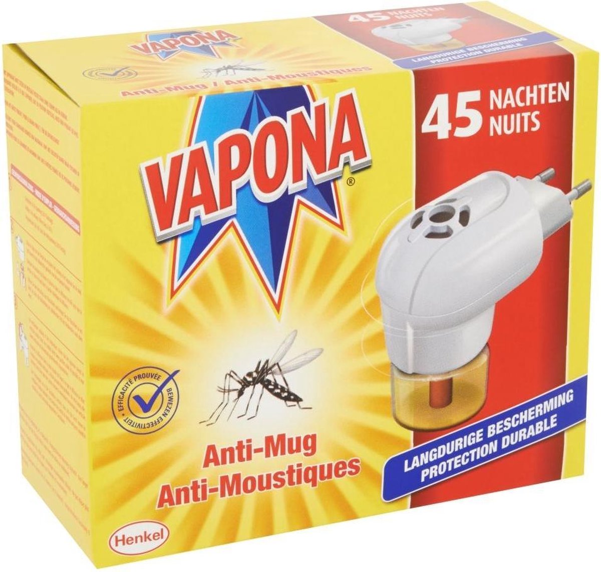 VAPONA Muggenbestrijding - Anti Mug Muggenstekker - 45 nachten