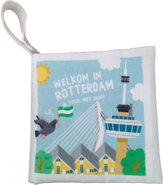 Zacht Babyboekje Rotterdam - fairly made - in geschenkverpakking van kraft karton - duurzaam en origineel kraamcadeau
