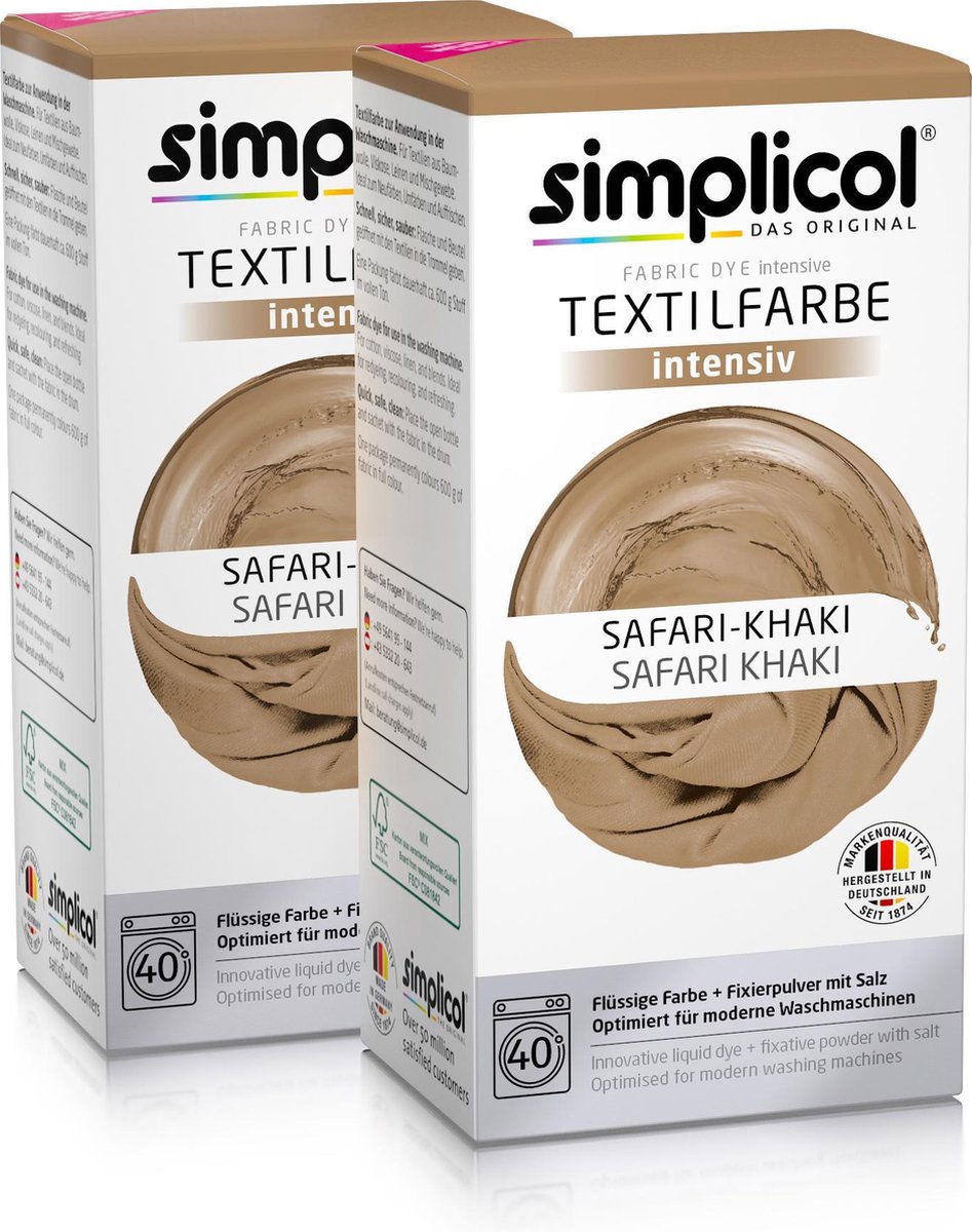 Simplicol Textielverf Intens - Wasmachine Textielverf - Safari Khaki - 2 stuks - 0,3L Totaal
